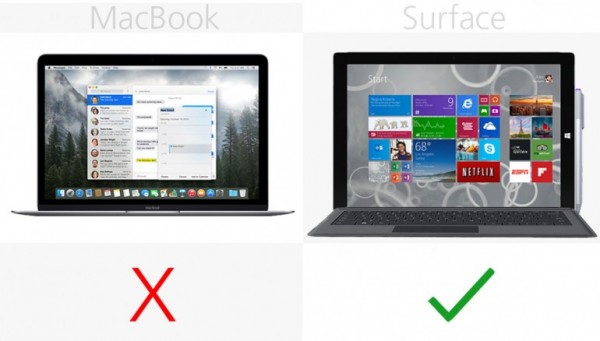 苹果对战微软 MacBook vs Surface Pro 3规格价格对比